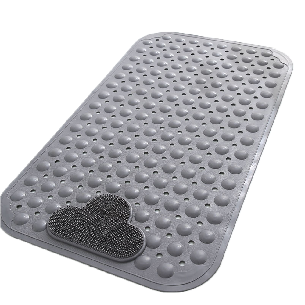 Zestaw 1 maty antypoślizgowej pod prysznic 40x70 cm, w kolorze szarym, z przyssawką, otworem drenażowym i poduszką masującą.