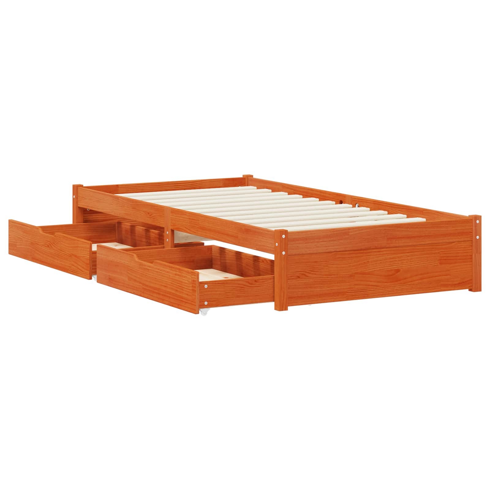 Cadre de lit avec roues, 2 pièces, cire marron, en bois de pin massif, pour la chambre - 6