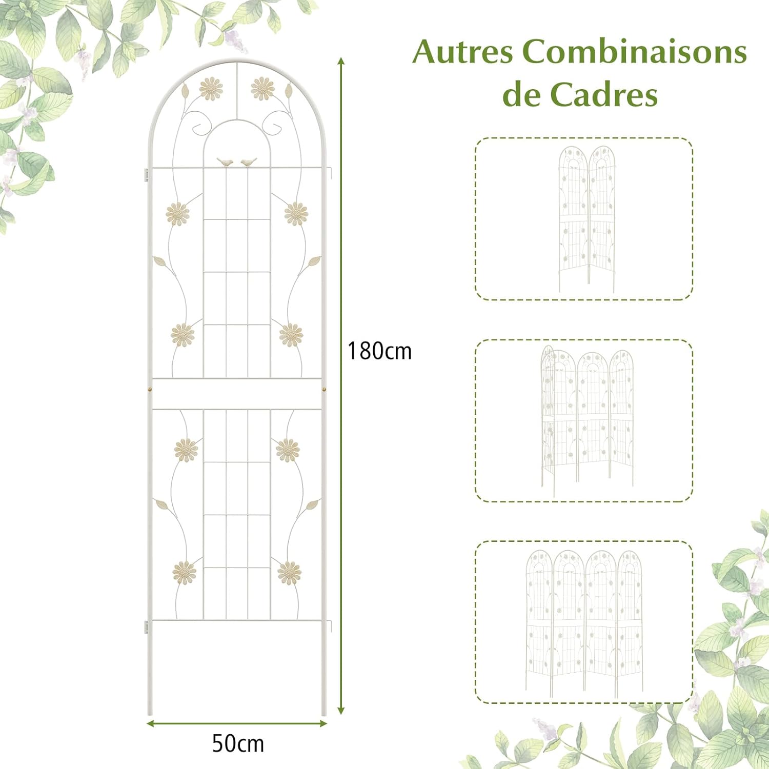 Grigliati per Rampicanti, Set da 2 Supporti Rampicanti 180 x 50 cm in Metallo, Griglie per Tralicci per Piante Tralicci a Incastro,Decorazione - 5