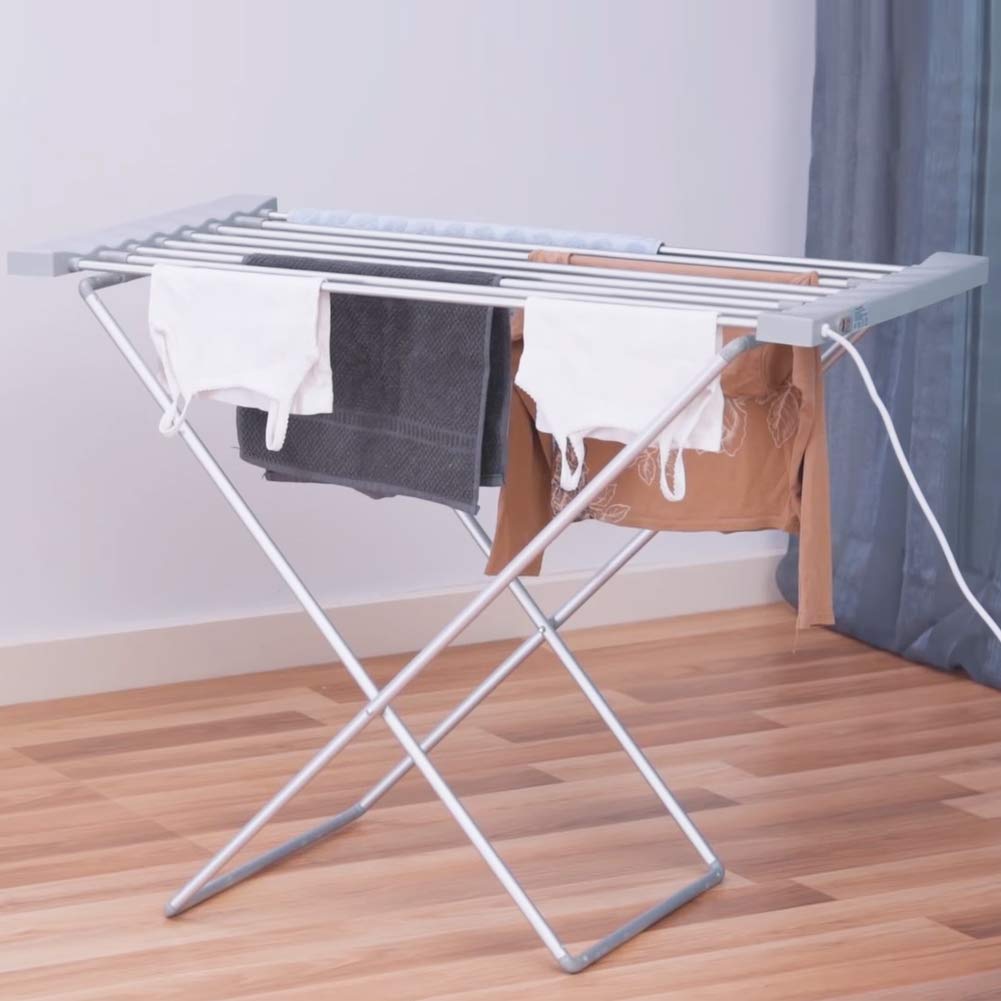 BAKAJI Stendibiancheria Elettrico Potenza 120W Stendino Asciugabiancheria Riscaldante Pieghevole con 8 Barre Stendi Biancheria Panni in Alluminio Dime - 3