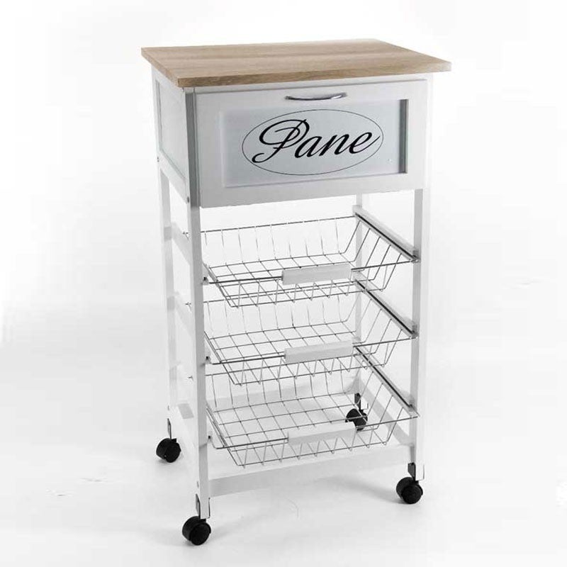 Carro de cocina blanco con cestas de metal cm 47 x 37 x 85 h