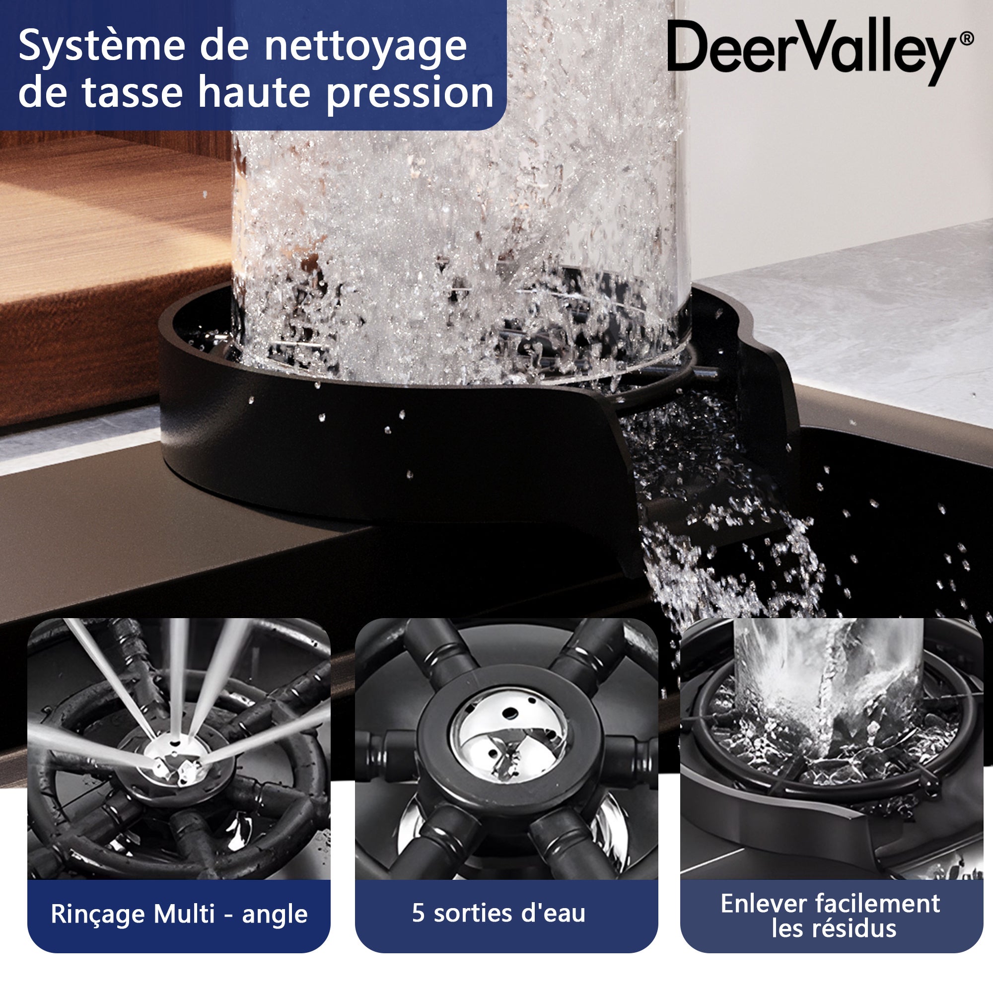 Évier de Cuisine Multifonction DeerValley Cascade en Acier Inoxydable 304 - 75 x 46 cm - Robinet Tirable 3 en 1 - 6