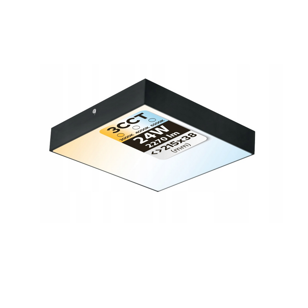 Plafon LED 24W 2270lm 3CCT 21,5x21,5cm IP20 kwadratowy czarny CATALINA/S HOROZ.