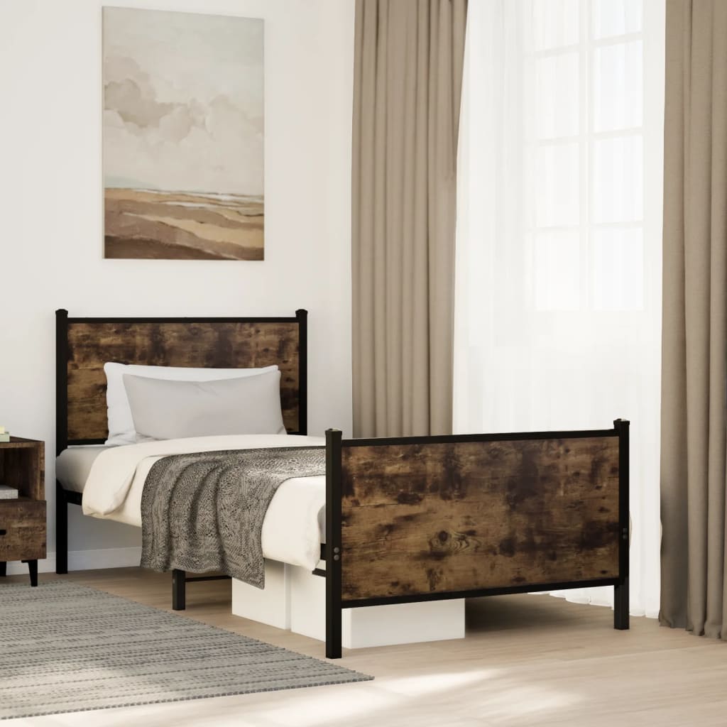 Łóżko Metalowe Czarne Rama łóżka Ze Stelażem Łóżko Do Sypialni Pokoju 75x190 cm
