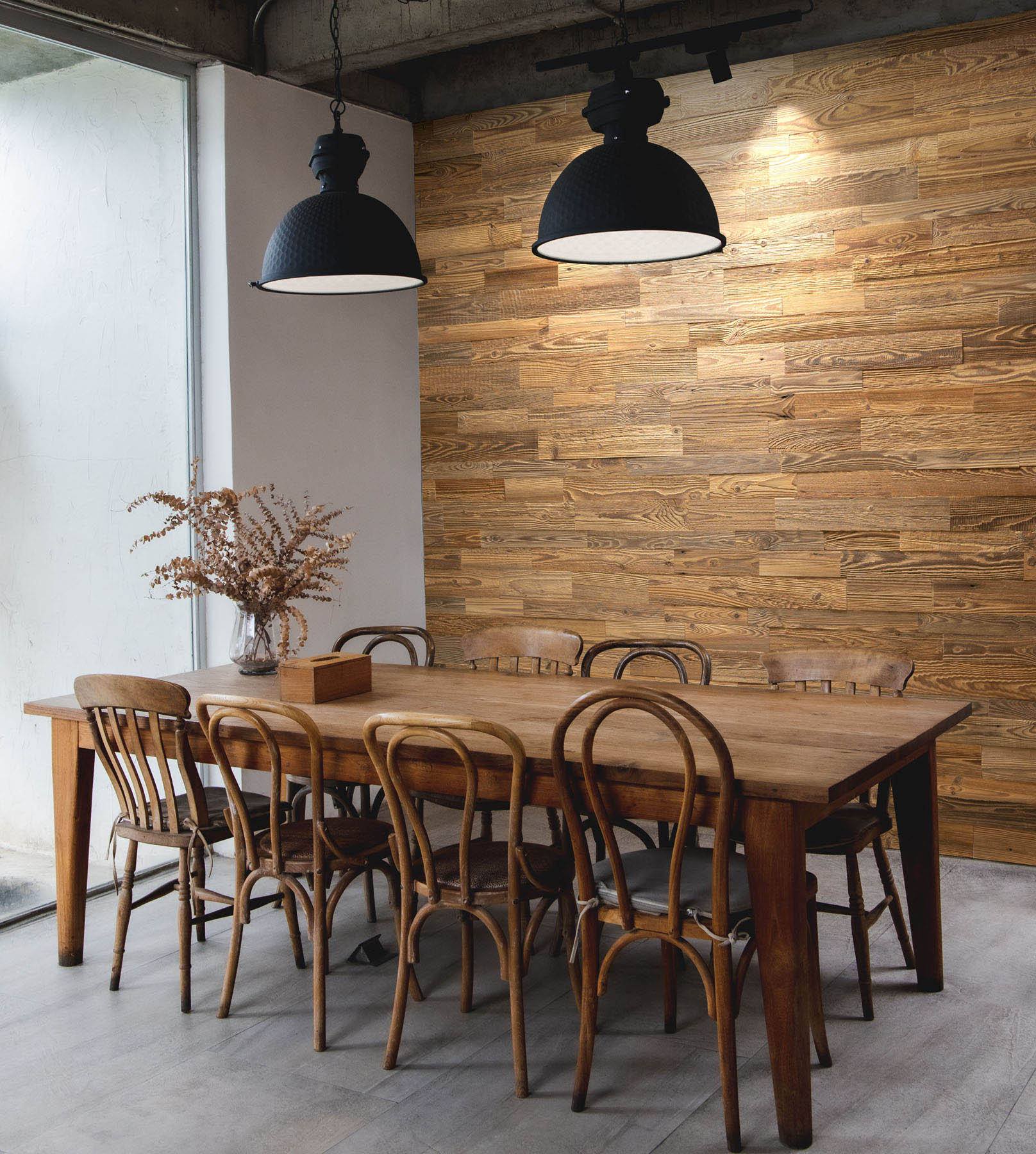 Painel de parede em madeira reciclada âmbar - Madeira de celeiro recuperada - Textura escovada natural - 24 peças/m² - Revestimento decorativo - 7