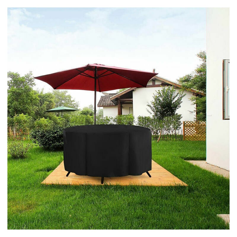 Housse de Jardin Ronde Housse Protection Table Jardin Ronde Jardin Table Housse Imperméable Coupe-Vent Anti-UV Résistant à la Déchirure 210D - 2