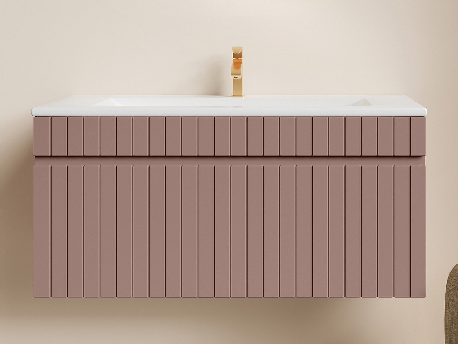 Szafka pod umywalkę wisząca ryflowana różowa - 100 cm - SATARA