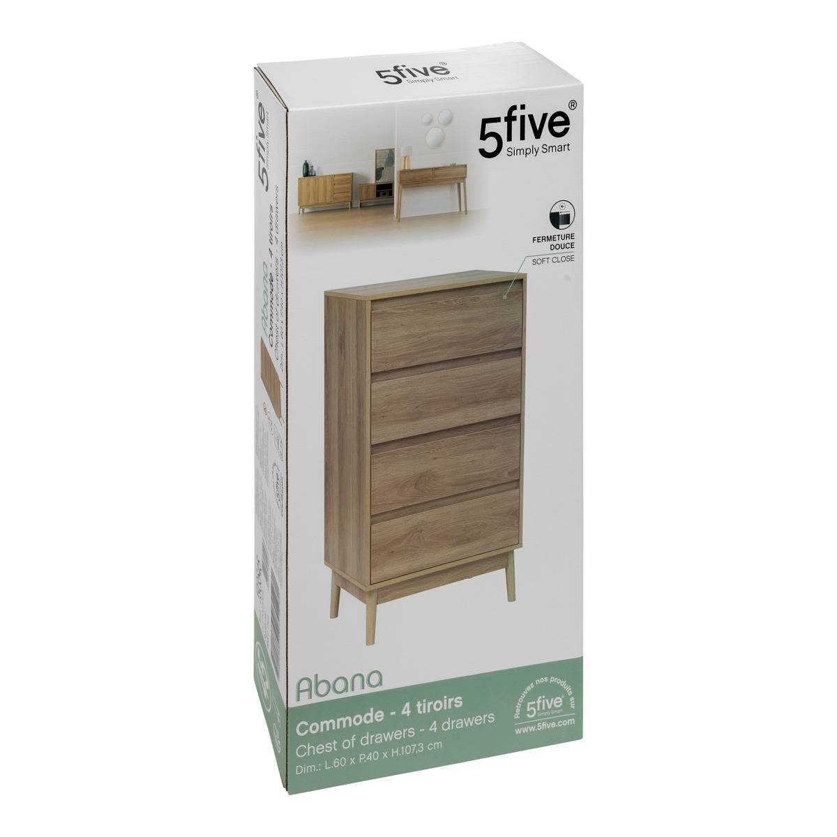 Commode 4 tiroirs effet chêne naturel 