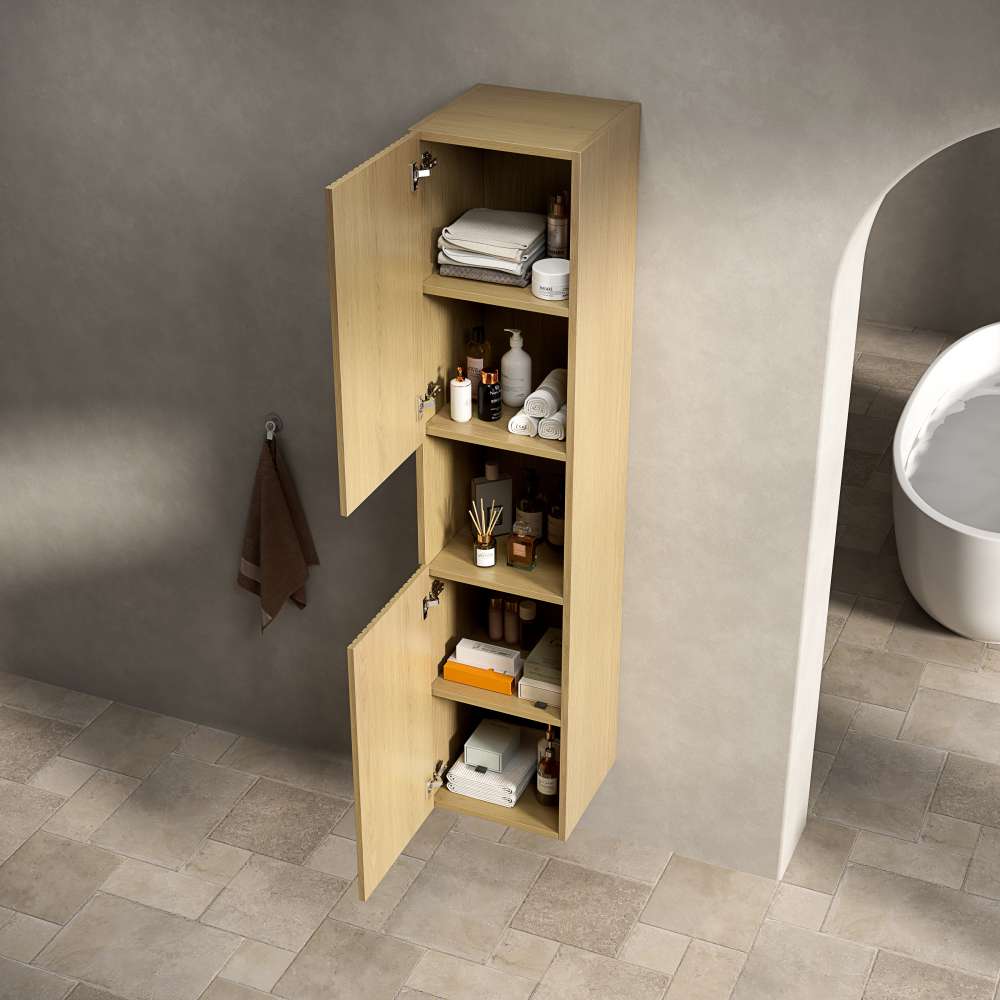 160cm hoher Badezimmer-Wandschrank, schmaler Aufbewahrungsschrank mit 2 Türen und 1 offenem Staufach, geeignet für kleine Räume