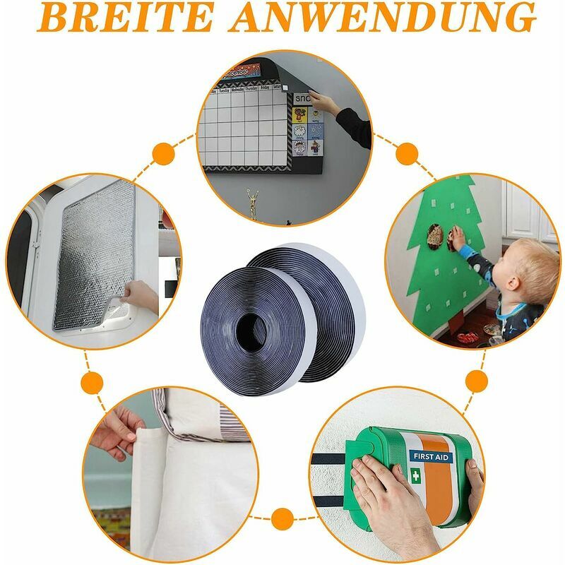 Ruban Velcro Auto-Adhésif 8M Extra Fort, Adhésif Double Face avec Velcro 20mm de Large Adhésif Adhésif Bande Velcro et Bande à Crochet (Noir) - 5
