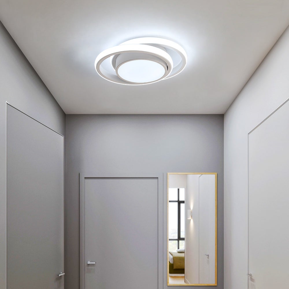 GOECO Plafonnier LED moderne 32W 2500lm 6500K Lumière blanche Luminaire de plafond Rond pour Couloir Chambre Cuisine Salon - Blanc - Taille: 27*22*6cm - 2