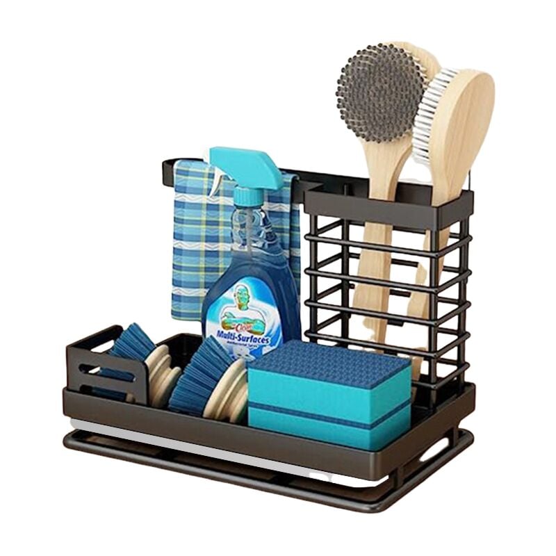 Uchwyt na gąbkę do zlewu kuchennego 24,5 * 15 * 16 cm, czarny, żelazny stojak do przechowywania zlewu kuchennego, 2 sztuki