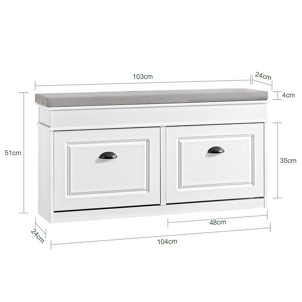 SoBuy Meuble Chaussure Rangement Chaussure Banc Chaussures Entrée - 2 Abattants avec Coussin Amovible, 104x24x51cm, Blanc, FSR64-WG - 3