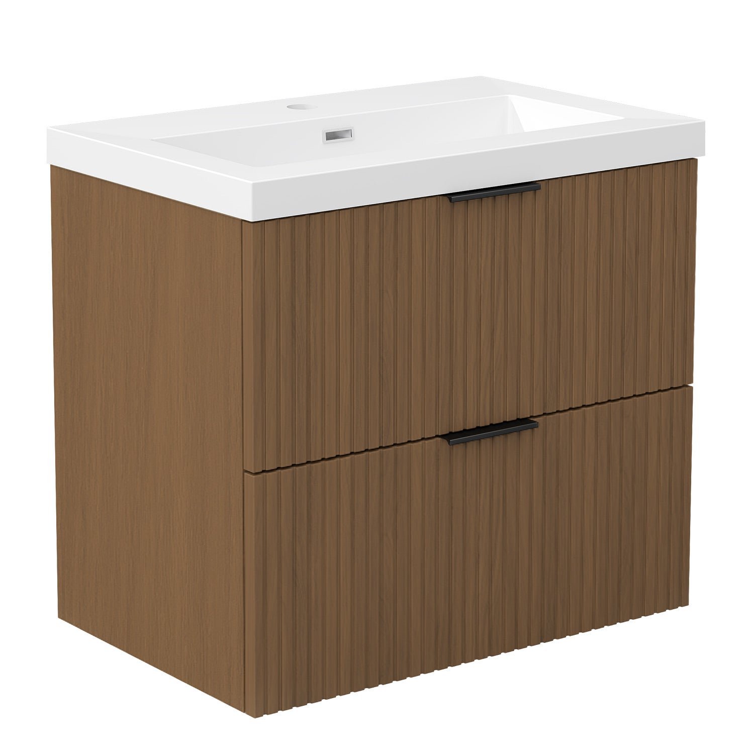 Biubiubath Meuble De Salle De Bain Suspendu 60 Cm Noyer Avec 2 Tiroirs Vasque Ceramique 91987872