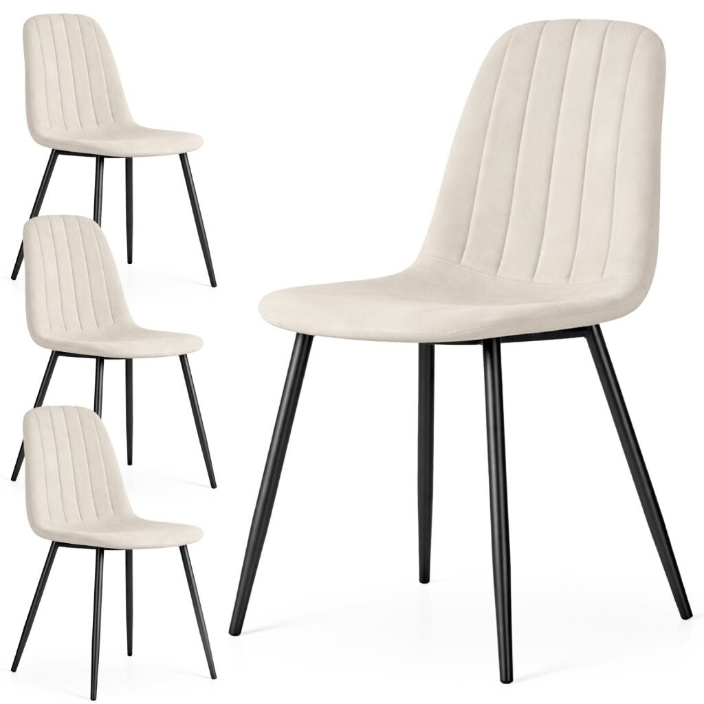 4x Welurowe krzesło tapicerowane pikowane Beżowe LUMO Czarne nogi