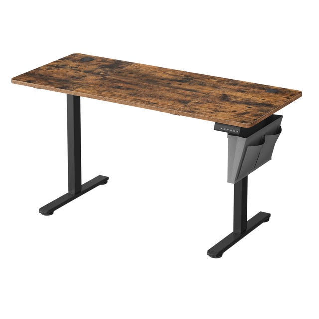 Bureau Électrique Assis-Debout, Bureau Réglable en Hauteur, 60 x 140 x (72-120) cm, 4 Hauteurs Mémorisables, Pochette de Rangement, Marron et Noir