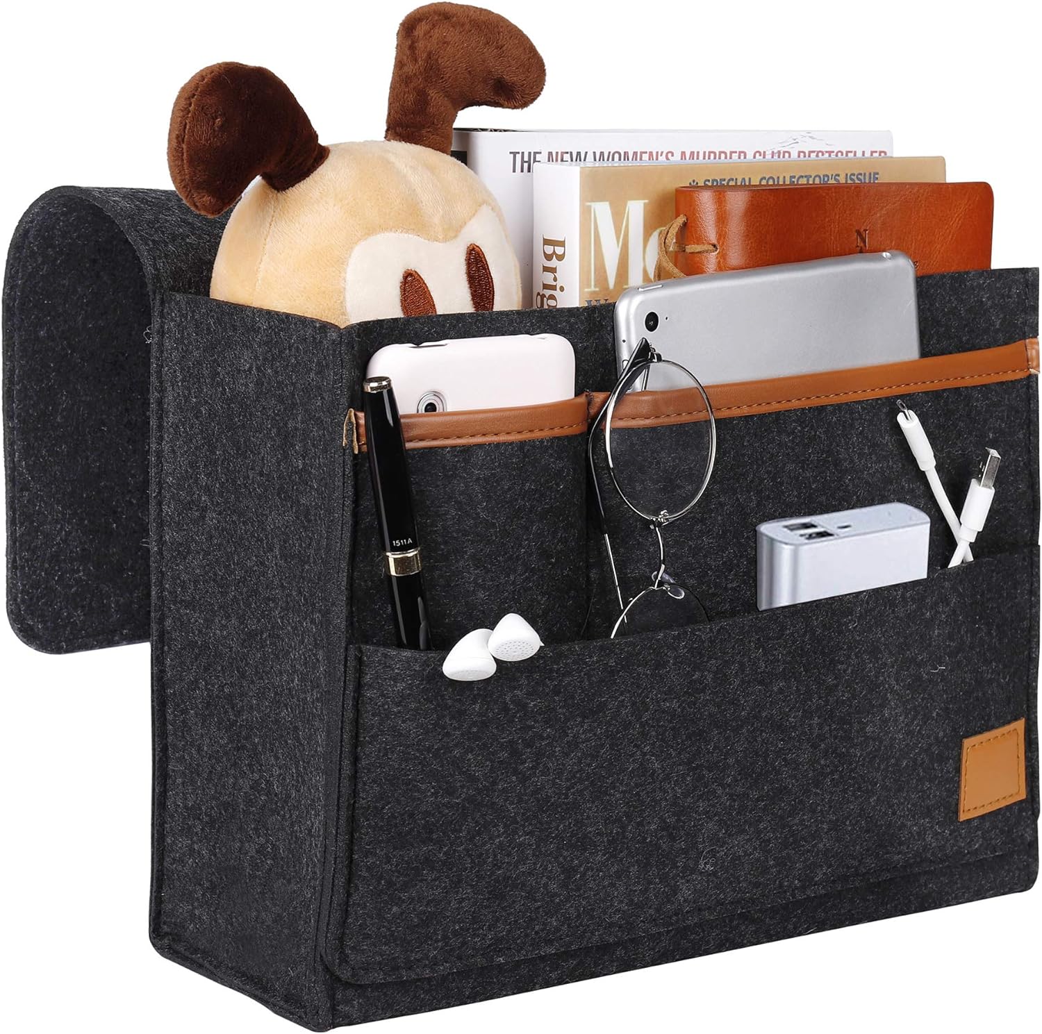 Lunnettes Dark Grey-Caddie Organiser, torba na telefon, pilota, zabawki z filcową kieszenią przy łóżku