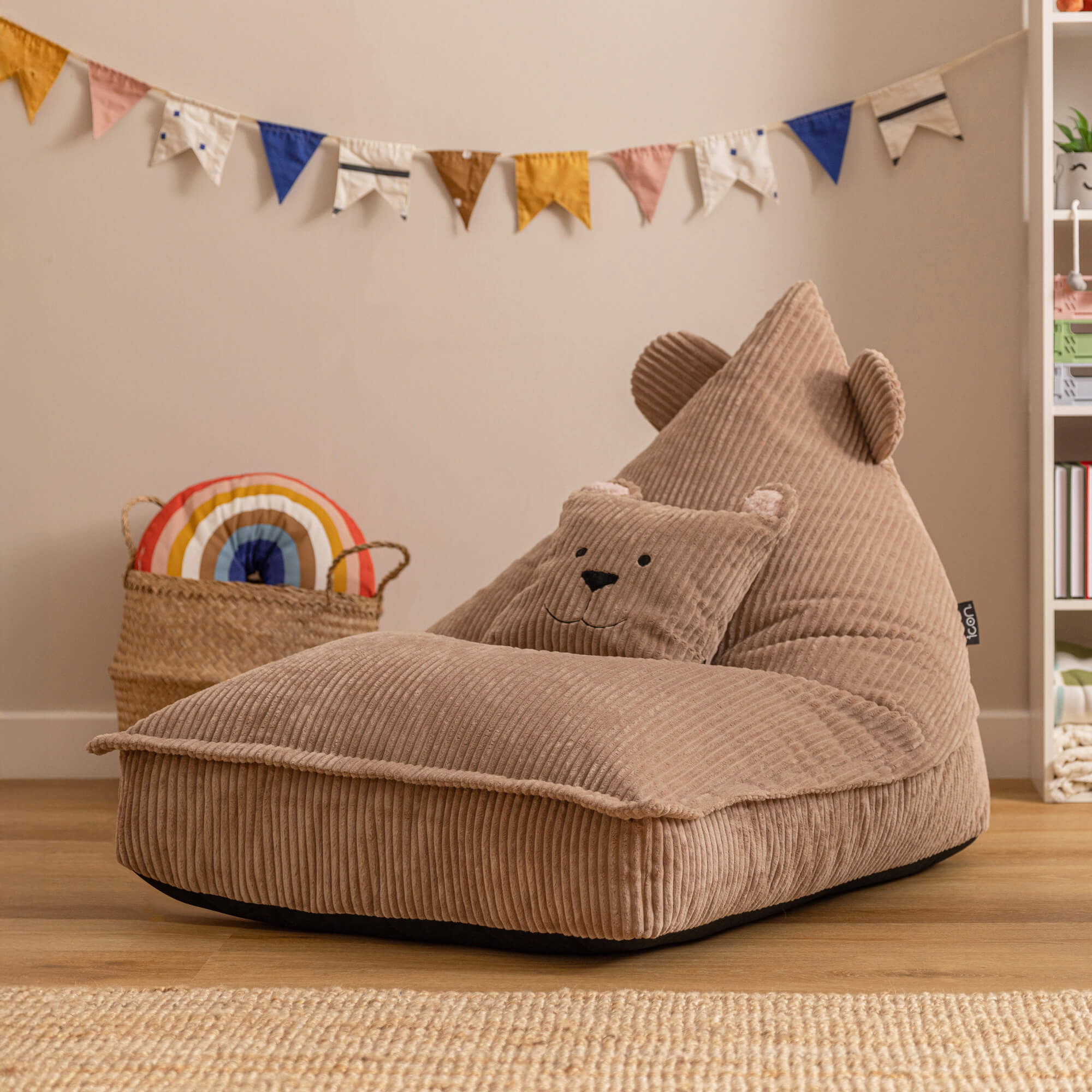 Pouf enfant Icon chauffeuse animal avec coussin, velours côtelé Oeko-Tex®, ours brun, chambre, salon, 102x72cm - 2
