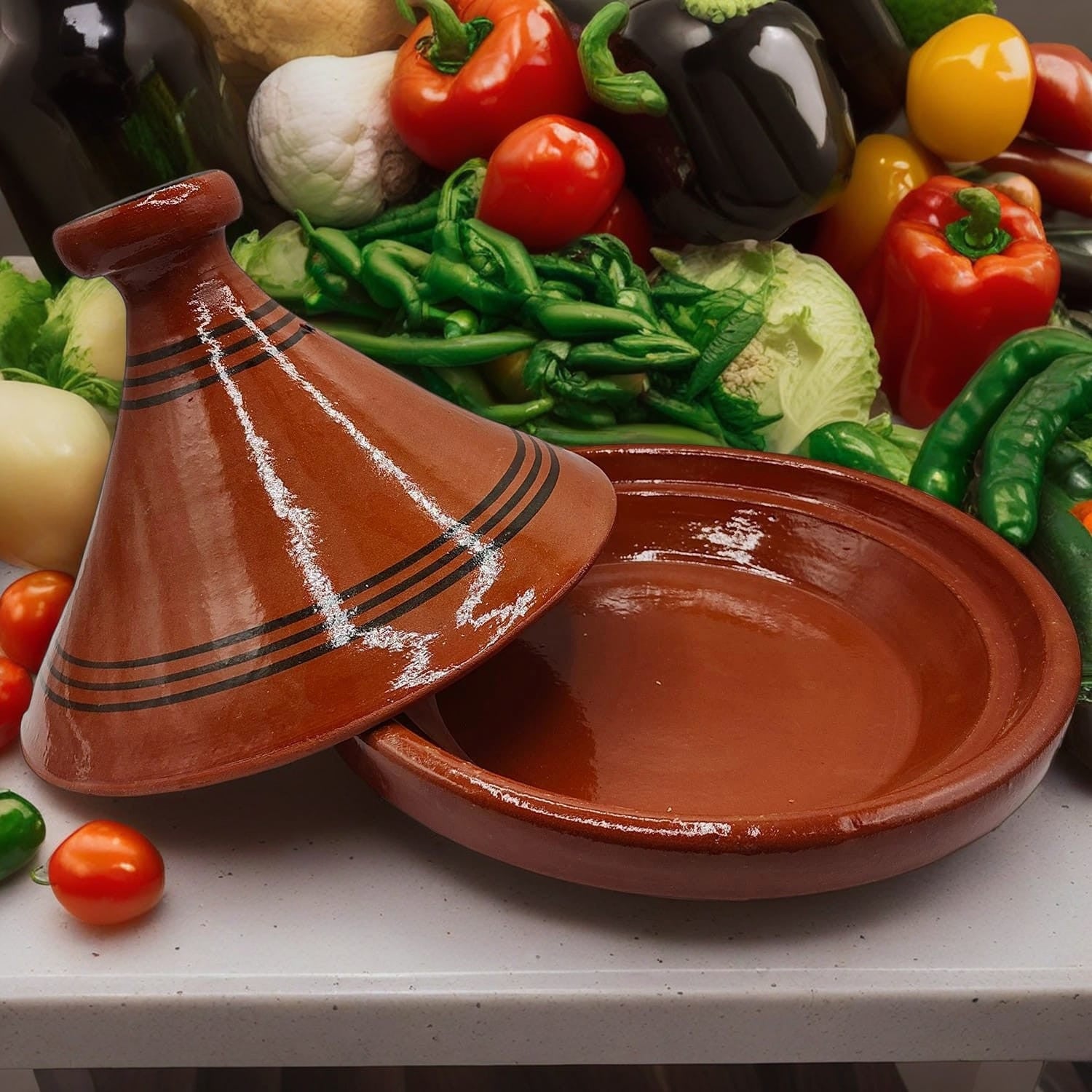 Tajine XL In Terracotta 35 Cm – Pentola Marocchina Dipinta A Mano Con Ebook Ricette Incluso