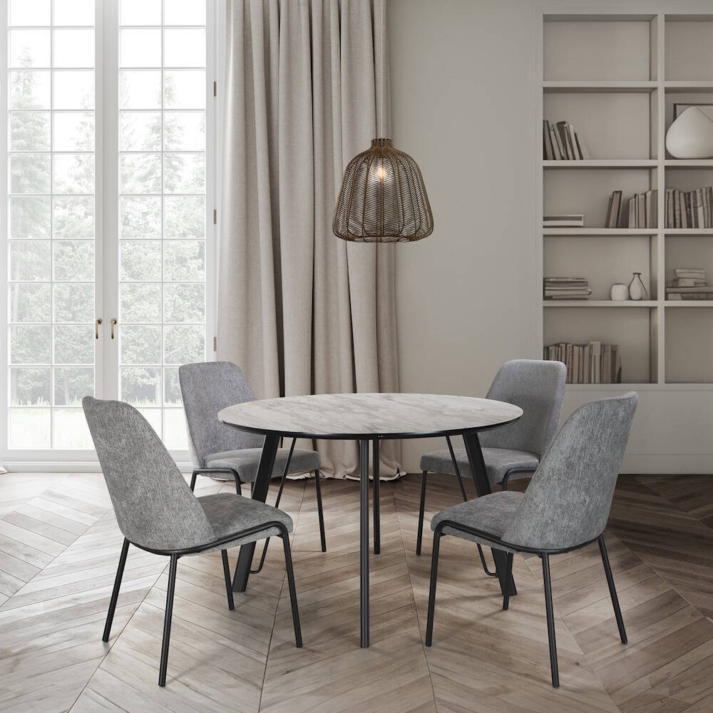 Stały okrągły stół jadalny | Imitacja marmuru z metalową nogą | Średnica 120 cm x wysokość 75 cm