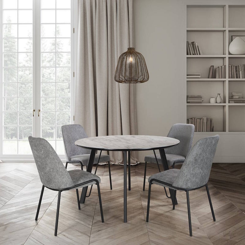 Stały okrągły stół jadalny | Imitacja marmuru z metalową nogą | Średnica 120 cm x wysokość 75 cm