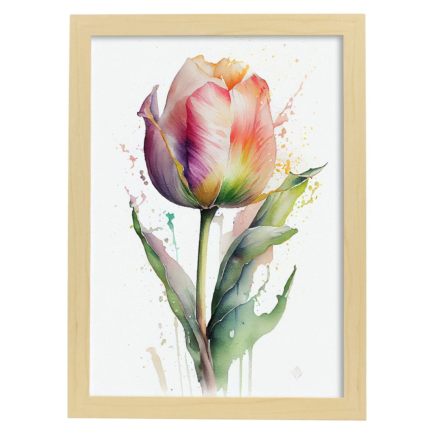 Nacnic poster de tulipán estilo nórdico ilustraciones de botánica con flores y plantas en acuarela y modelo 6 a3 con marco de madera clara