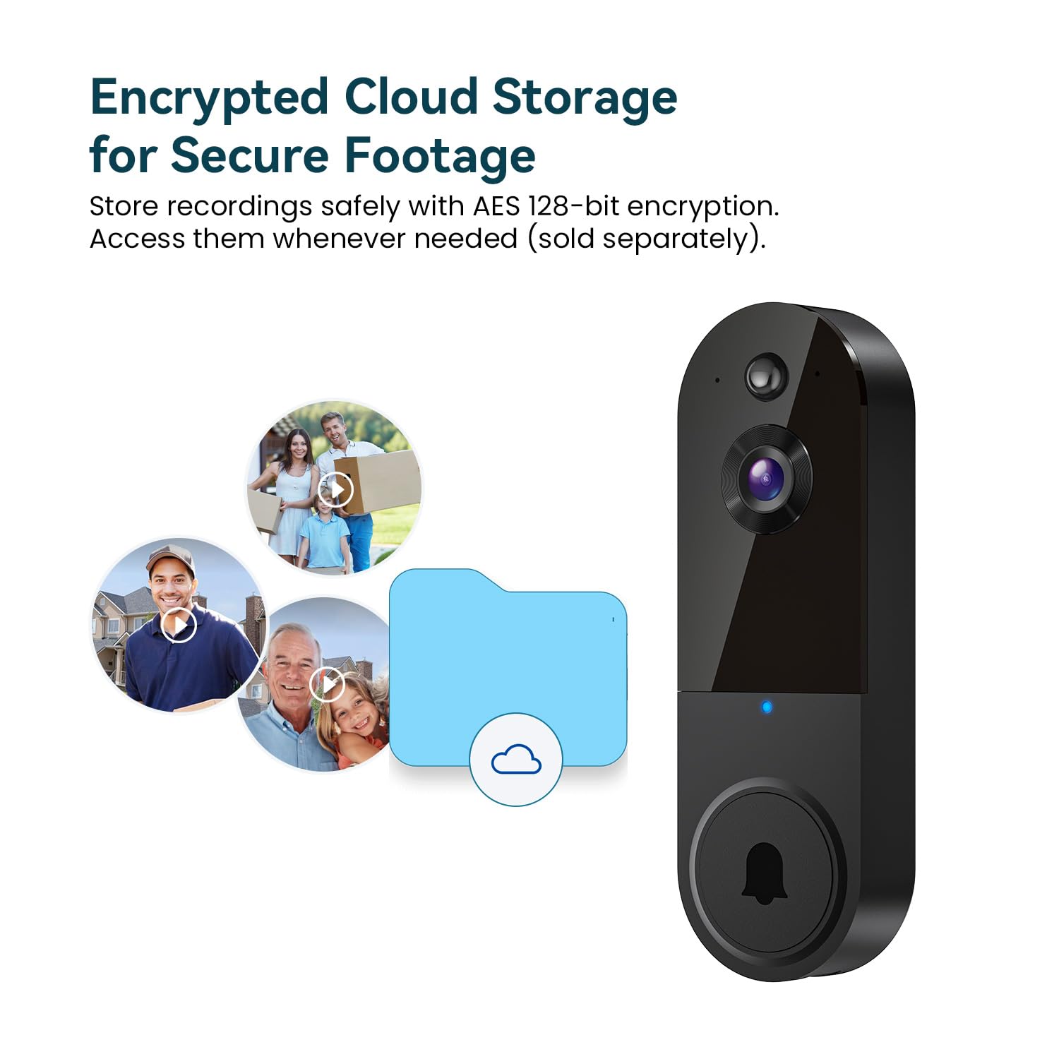 Sonnette vidéo intelligente, caméra Wi-Fi sans fil avec vision nocturne, détection de mouvement, stockage cloud, audio bidirectionnel, sonnette (noir) - 6