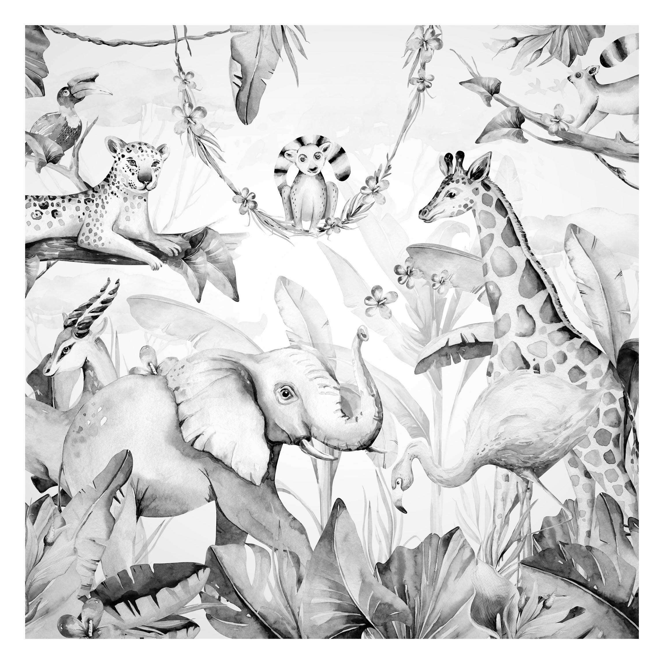 Papel pintado fotomural acuarela bosque áfrica arte naturaleza 353 - habitación infantil niño habitación niña - tnt 240 x 240 cm smart