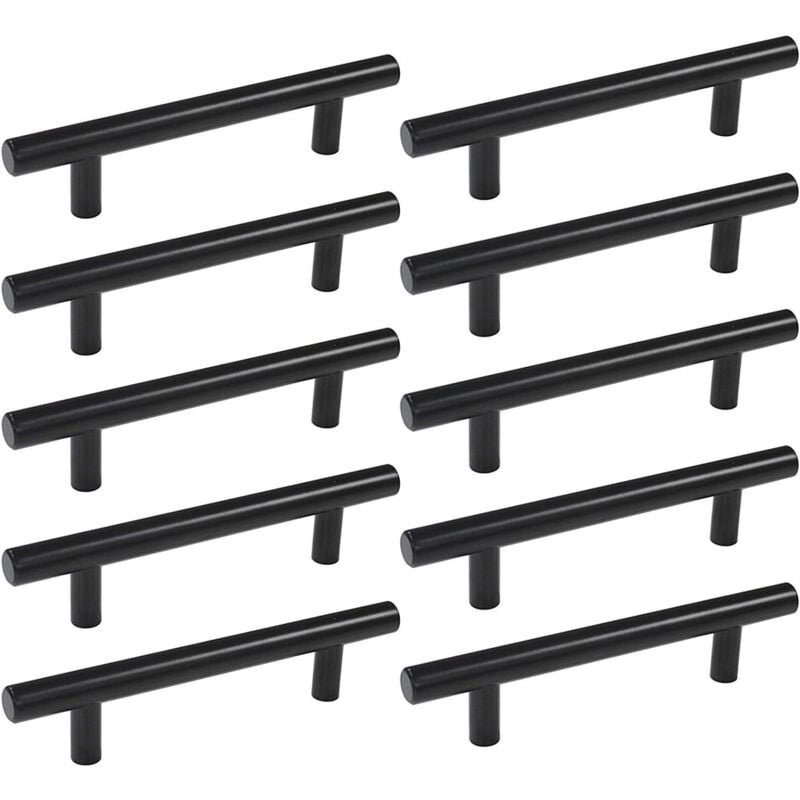 10 sztuk Czarny Uchwyt T-Bar do Drzwi Szafek Kuchennych ze Stali Nierdzewnej o Długości 160 mm