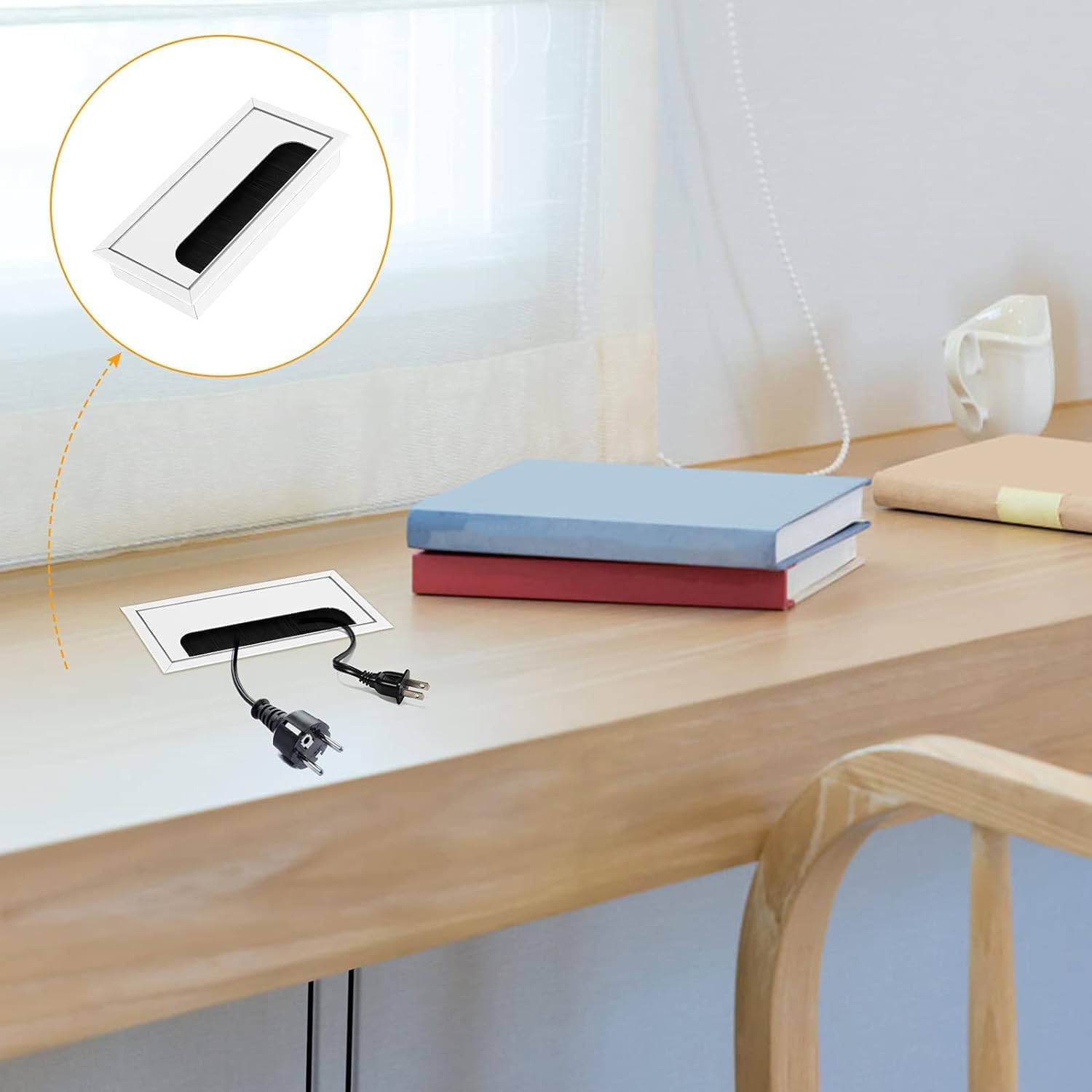 Passacavi per Scrivania in Alluminio Rettangolare per Casa,Ufficio, Camera, Soggiorno, Studio o Scuola Organizzatore Cavi Computer (80x160mm) - 4