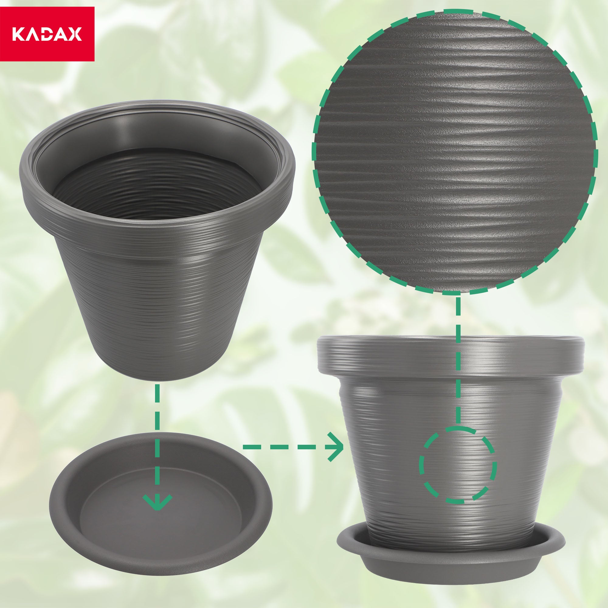 Vaso de flores KADAX Vaso de flores com tampa de 46 cm com suporte para plantas antracite - 5