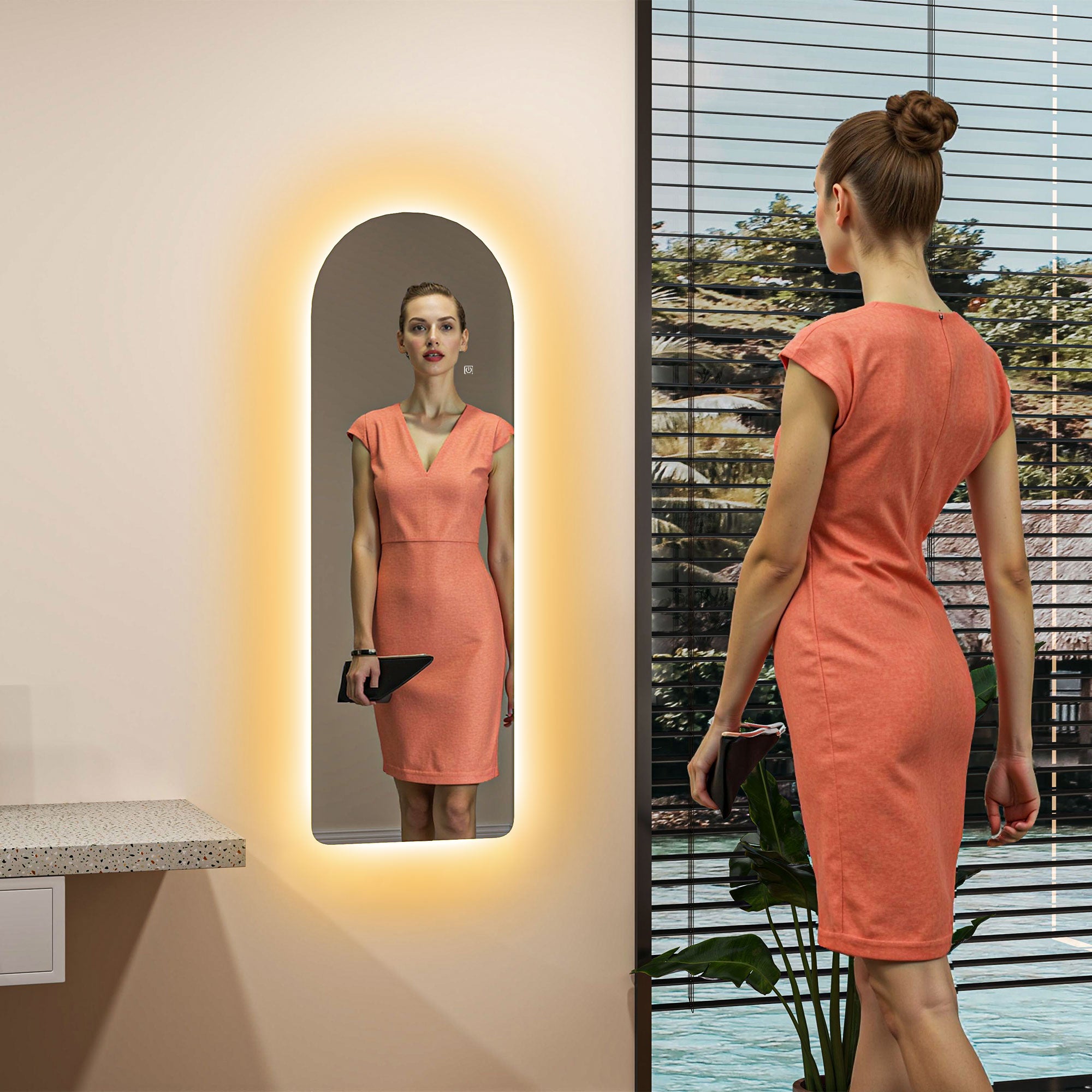 Grand miroir mural 120 x 40 cm LED arqué transparent | Leroy Merlin