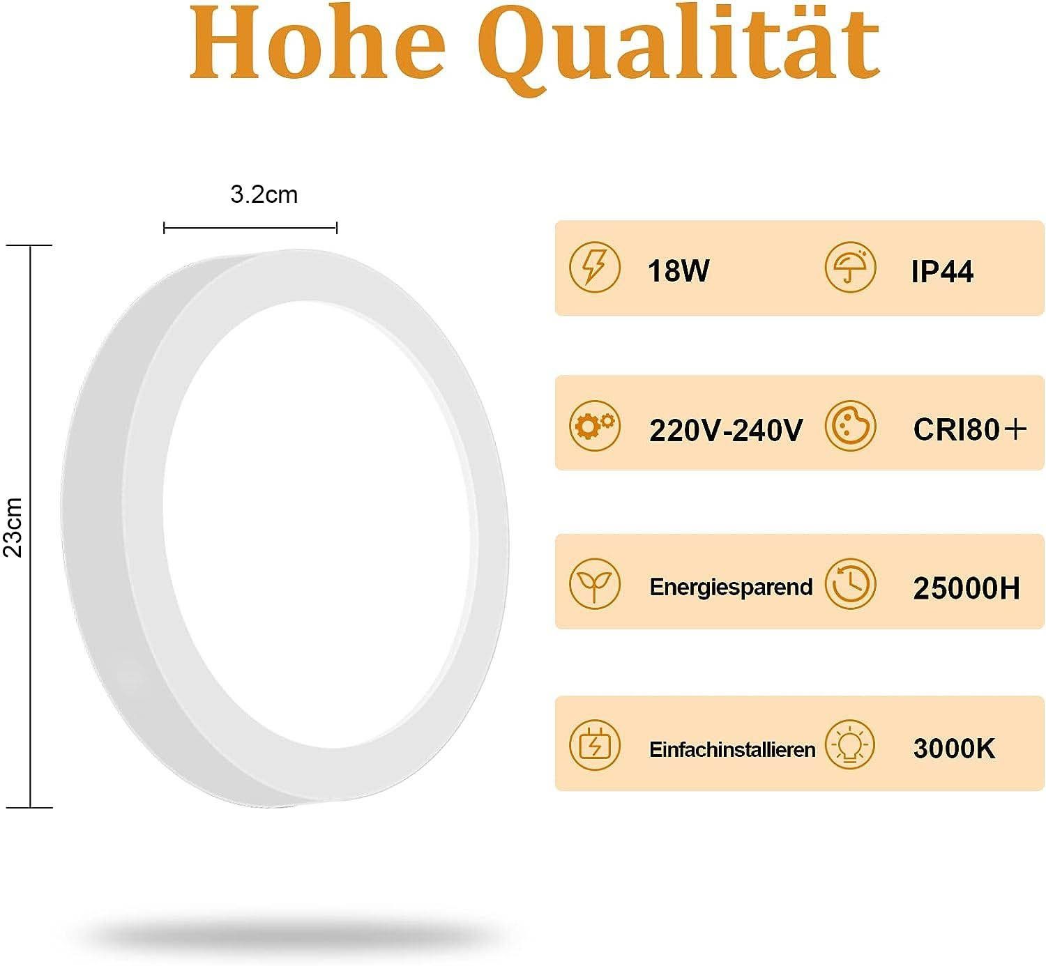 NETTLIFE Lámpara de Techo LED Redonda Moderna Lámpara de Blanca 3000K 18W IP44 Impermeable para Sala de Estar Baño Habitación Infantil Dormitorio - 6