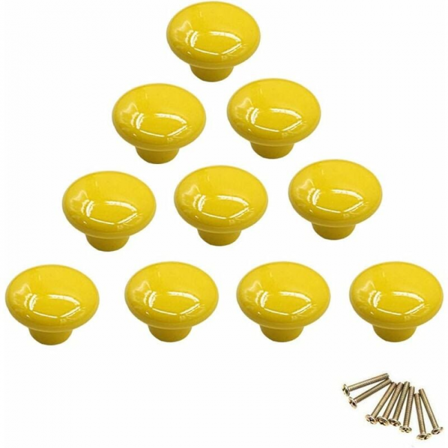 Uchwyty meblowe - do szuflad, szafek - ceramiczne - 10 sztuk - żółte