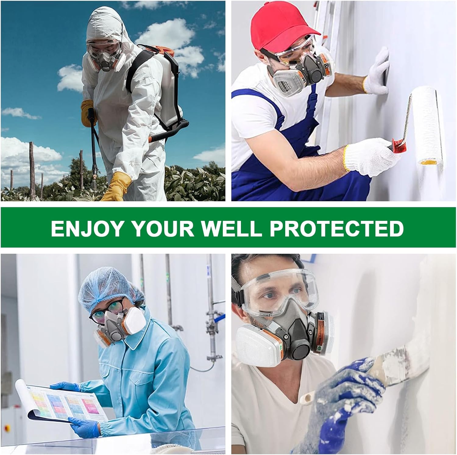 Masque de protection respiratoire 6200 - Ensemble demi-masque avec lunettes et filtre - Réutilisable - Protection contre la poussière et les gaz - 5