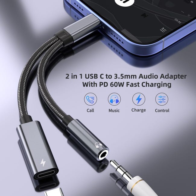 Esiposs Adattatore da USB C a jack da 3,5 mm, 2 in 1, adattatore jack USB C e microfono di ricarica, adattatore per cuffie USB C a AUX Hi-Res, adattatore audio per Esiposs Adattatore da USB C a jack da 3,5 mm, 2 in 1, adattatore jack USB C e microfono di ricarica, adattatore per cuffie USB C a AUX Hi-Res, adattatore audio per