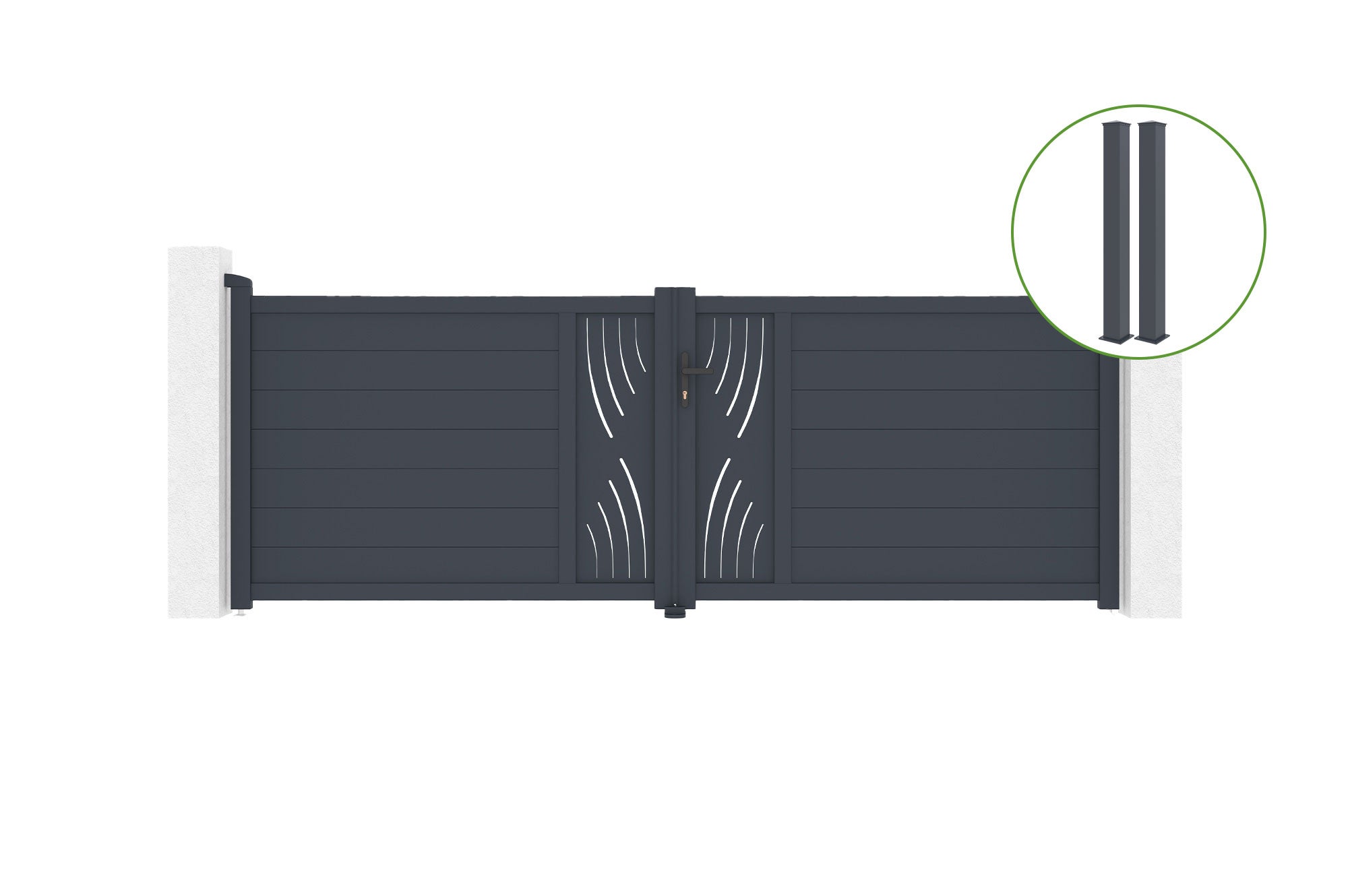 Brama skrzydłowa 3,5m VELETA wys. 120cm aluminiowa + 2 słupki EIFEL 15x15cm wys.