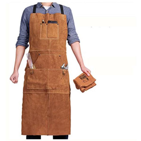 Tablier de soudage, tablier de travail en cuir de vache avec 6 poches, tablier de cuisine multifonctionnel 24