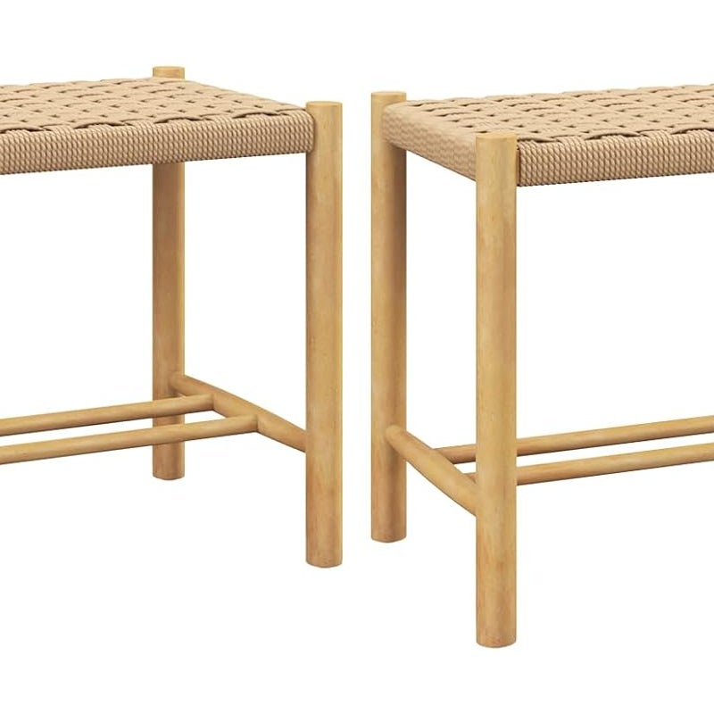 Zestaw 2 Stołków Barowych, Krzesła do Jadalni i Kuchni, Drewno i Plecionka Papierowa, z Podnóżkiem, Styl Bistro