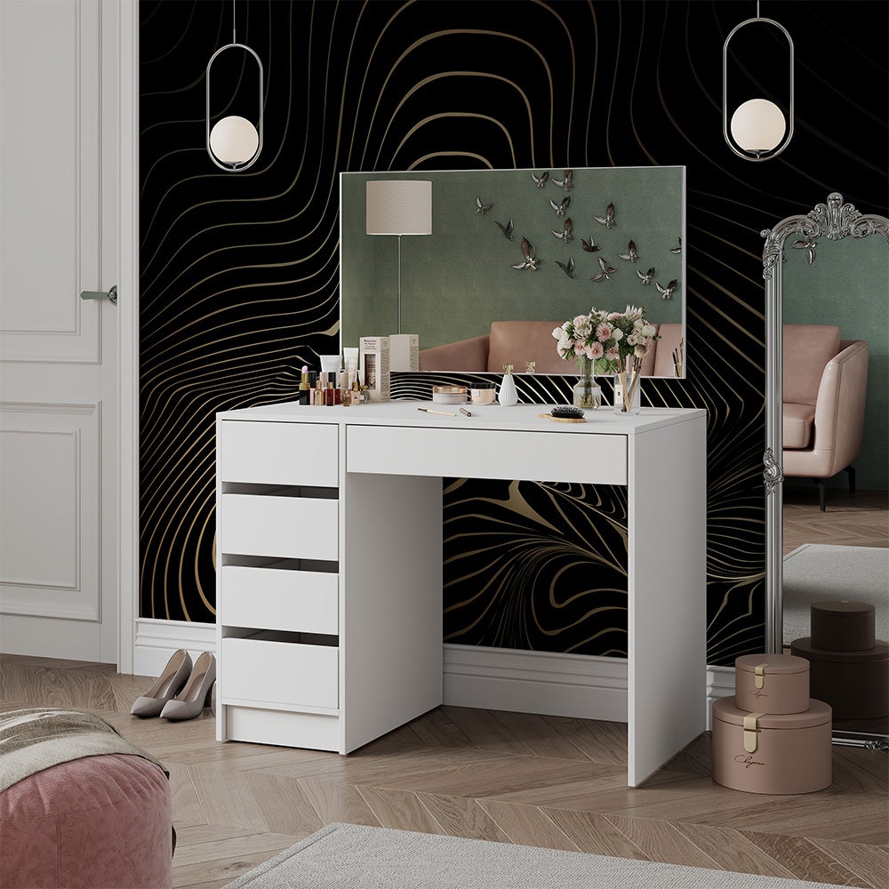 Coiffeuse avec miroir en bois aggloméré stratifié Blanc H. 75.5 x l. 100 x P. 50 cm - 4