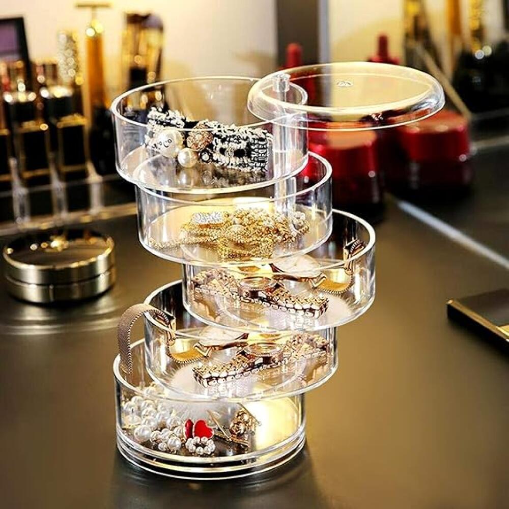 Boîte à Bijoux, 5 Niveaux Coffret à Bijoux avec Couvercle, Bijoux de Voyage de Rangement Rotation de 360 Degrés pour Bagues Boucles d'oreille - 3