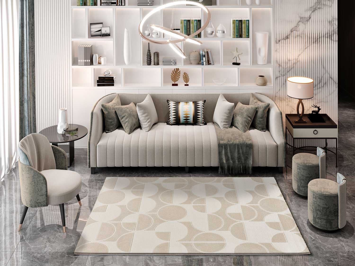 Prostokątny biały dywan wewnętrzny 160 x 230 cm FLORA z geometrycznym tłoczeniem - ATTICGO