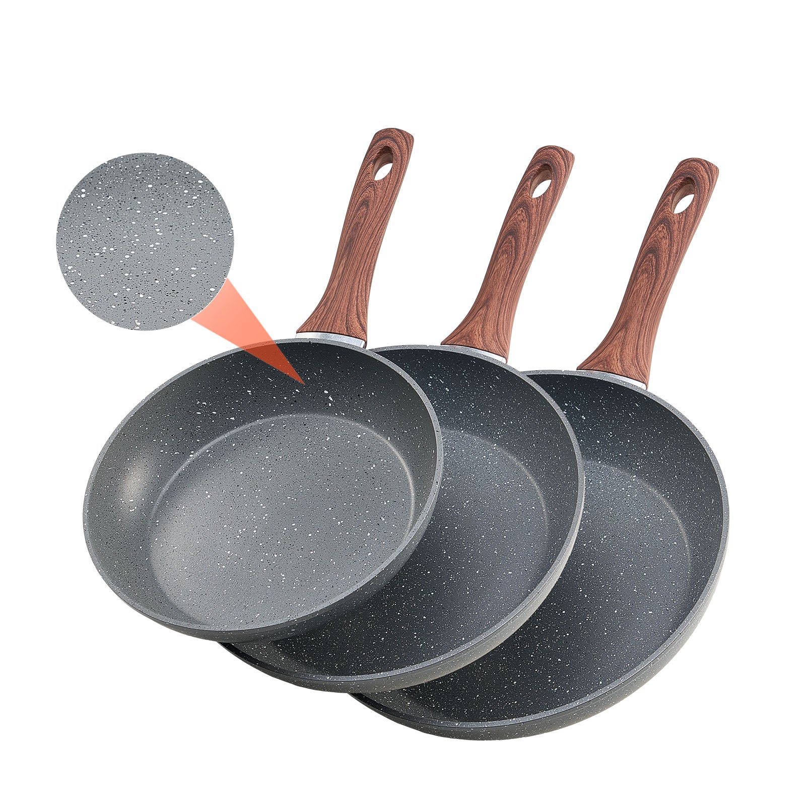 VEVOR Set Padelle In Alluminio 3 Pezzi 200-240-280 Mm – Antiaderente In Ceramica, Manici Termoriflettenti, Adatte A Induzione E Forno (Beige)