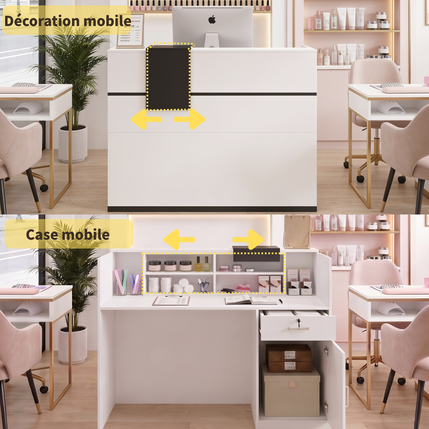 Bureau d’Accueil avec Case amovible, Comptoir de réception avec Porte et Tiroir verrouillable, Bureau, 140x60x110cm, Blanc - 8