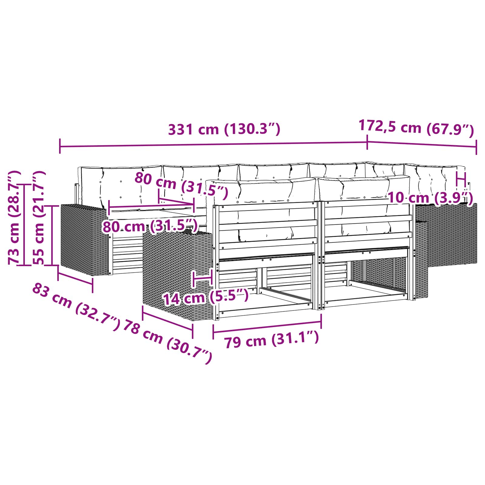Ensemble de canapés d'extérieur, 7 pièces, naturel et beige, pour la terrasse - 7