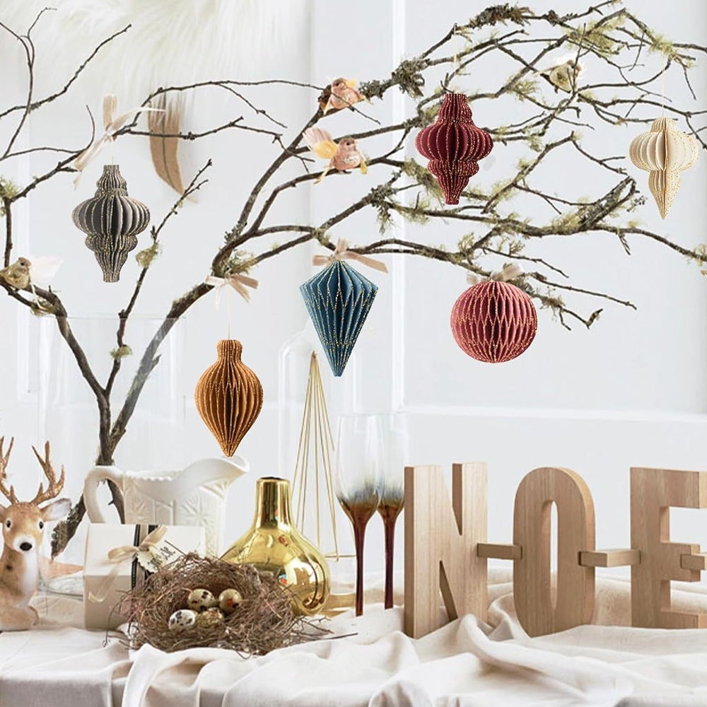Decorazioni Natalizie A Nido D'Ape 8 Pezzi - Pieghevoli, Con Bordo Glitterato, Per Albero E Feste