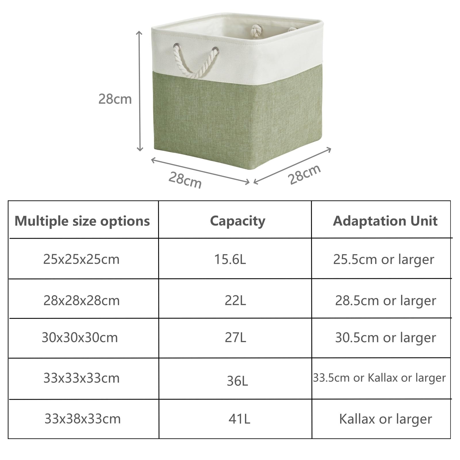 Lot de 3 cubes de rangement en tissu pour chambre d'enfant, placard, jouets, 28 x 28 x 28 cm (vert/blanc) - 4