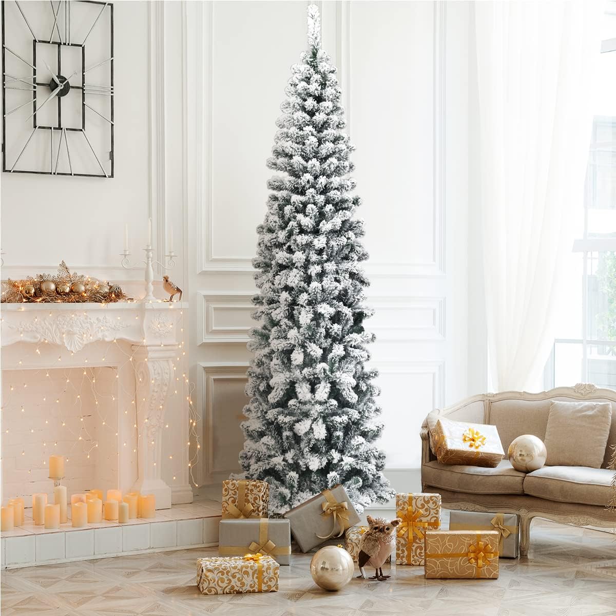 Albero di Natale Innevato 140/180/225 cm, Albero di Natale Artificiale Slim con 242/500/641 Rami Realistici e Folti e Base Pieghevole di Metal - 2