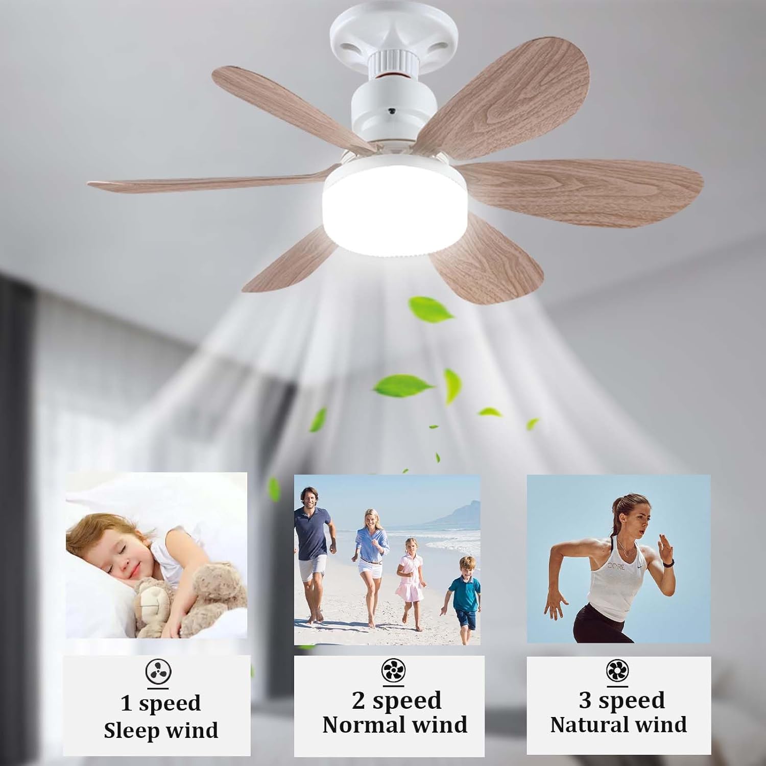Ventilateur de plafond avec éclairage LED,52 cm,40 W,3000 K/4500 K/6000 K, E27,avec socle et rallonge, 3 vitesses de ventilation, minuterie - 2 pièces - 4