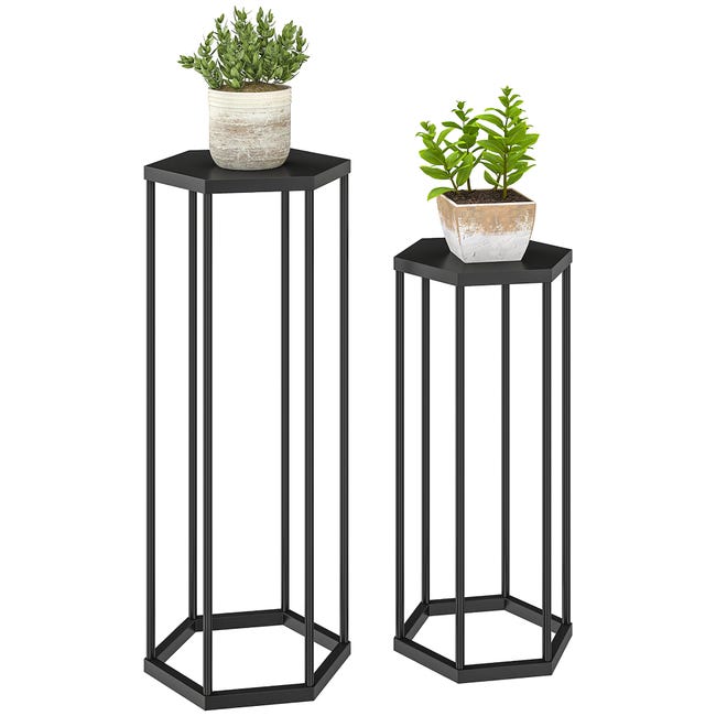 Lot de 2 supports pour plantes. tabouret à fleurs hexagonal en métal ...